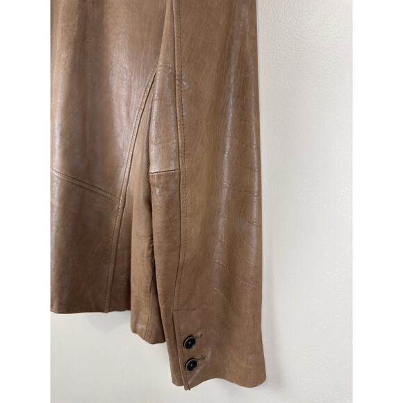 Leather Blazer Jacket with Mao Collar, Front Pockets – Brown Approx. Size M - Picture 11 of 15